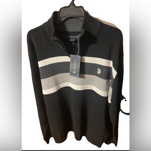 U.S. Polo Assn. Men's Black and Gray Zip-Up Sweater